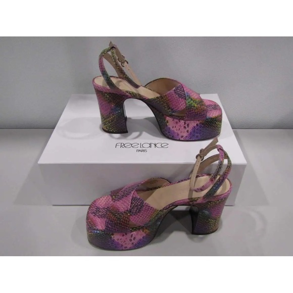 NWT FREE LANCE Freelance Gabi 95 Heeled sandal cross straps Snake print leather - Picture 7 of 12